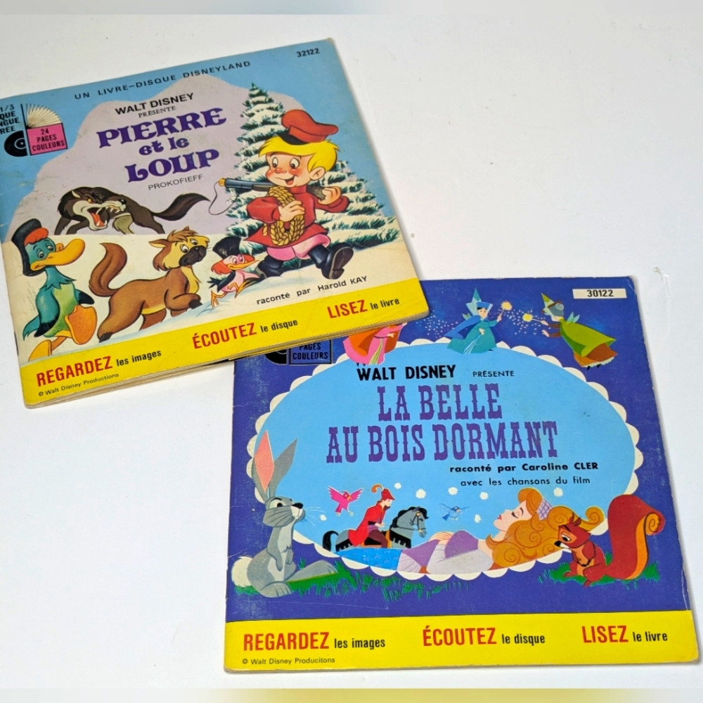 Vtg Walt Disney French story books Vinyl records - La belle au bois dormant